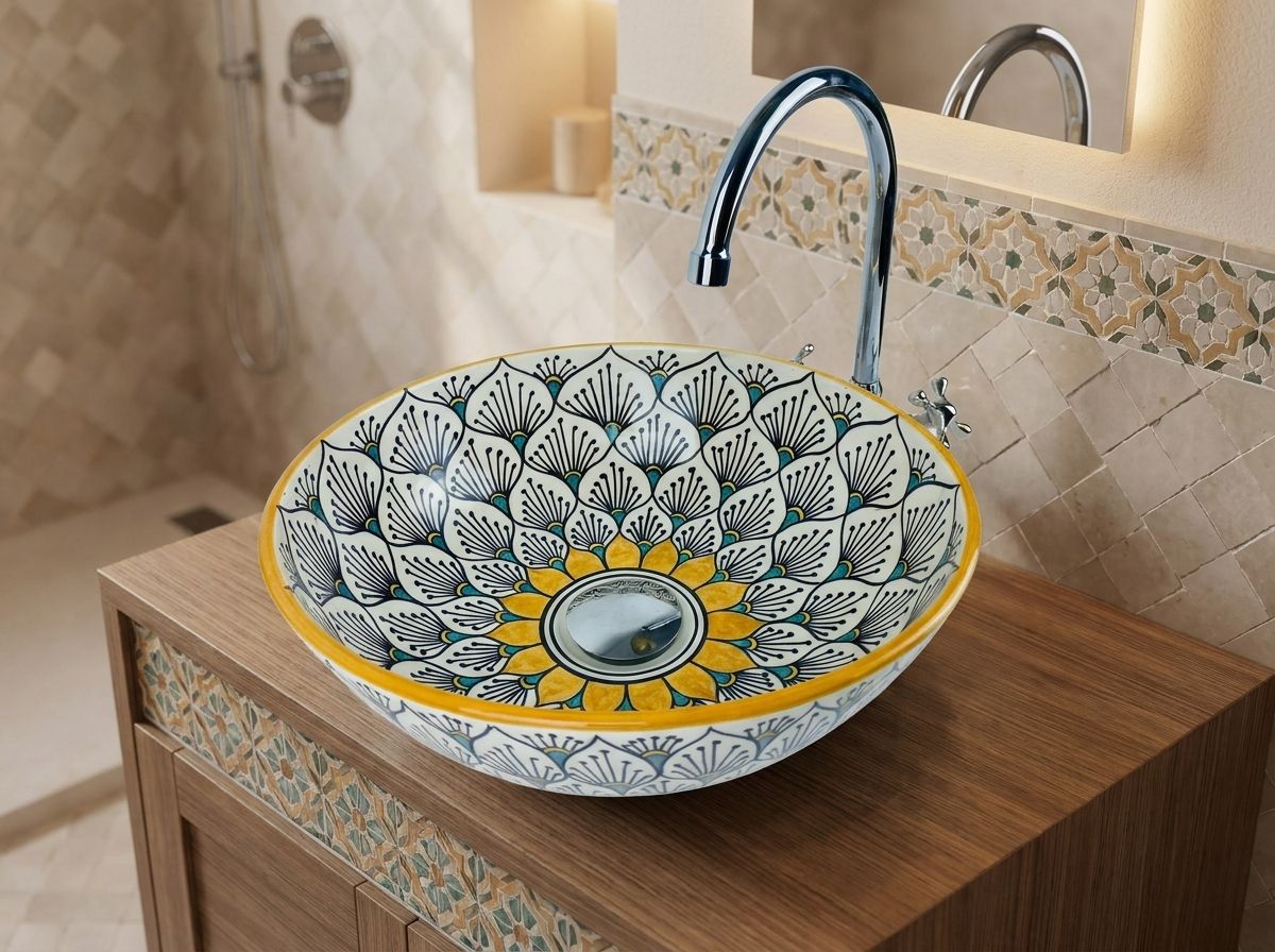 The Zahra Peacock Ceramic Vessel Sink view 2