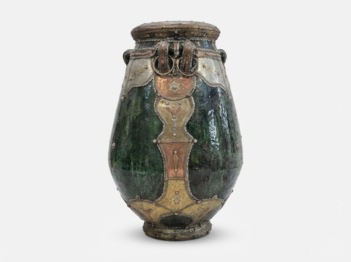 The 'Andalusian' Glazed Natural Clay & Mixed Metal Ceremonial Urn view 2