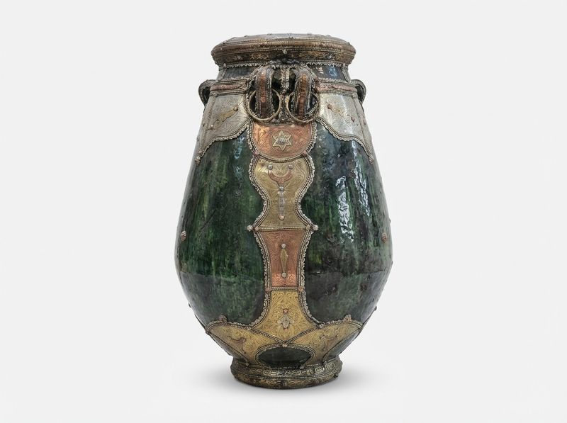 The 'Andalusian' Glazed Natural Clay & Mixed Metal Ceremonial Urn