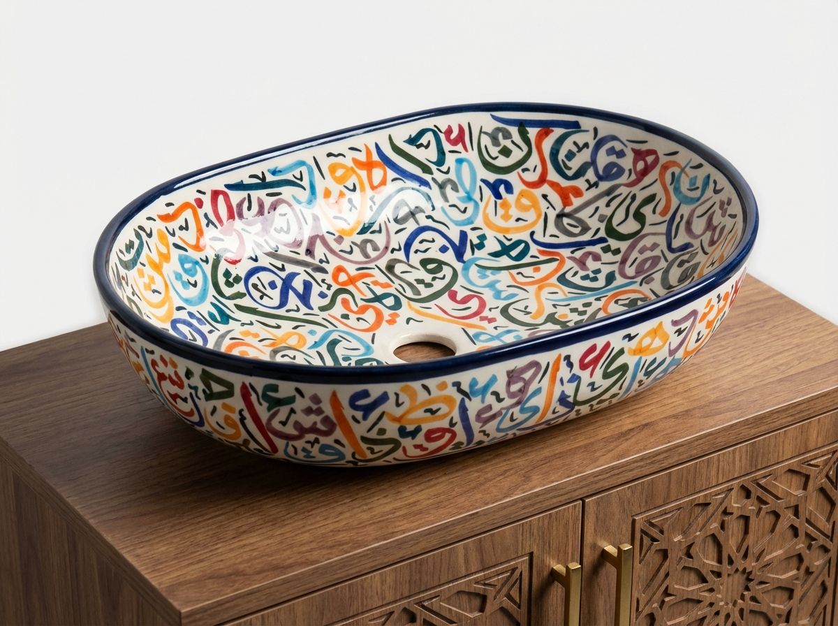 The 'Al-Khat' Vibrant Calligraphy Vessel Sink view 3