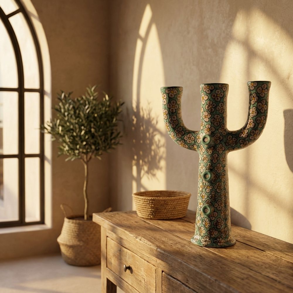 The Majorelle Bloom Ceramic Cactus Candelabra