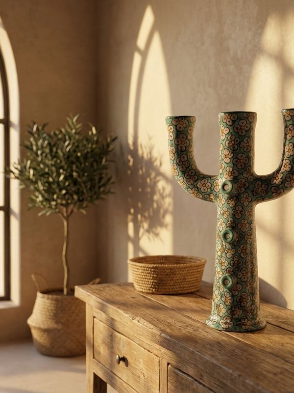 The Majorelle Bloom Ceramic Cactus Candelabra