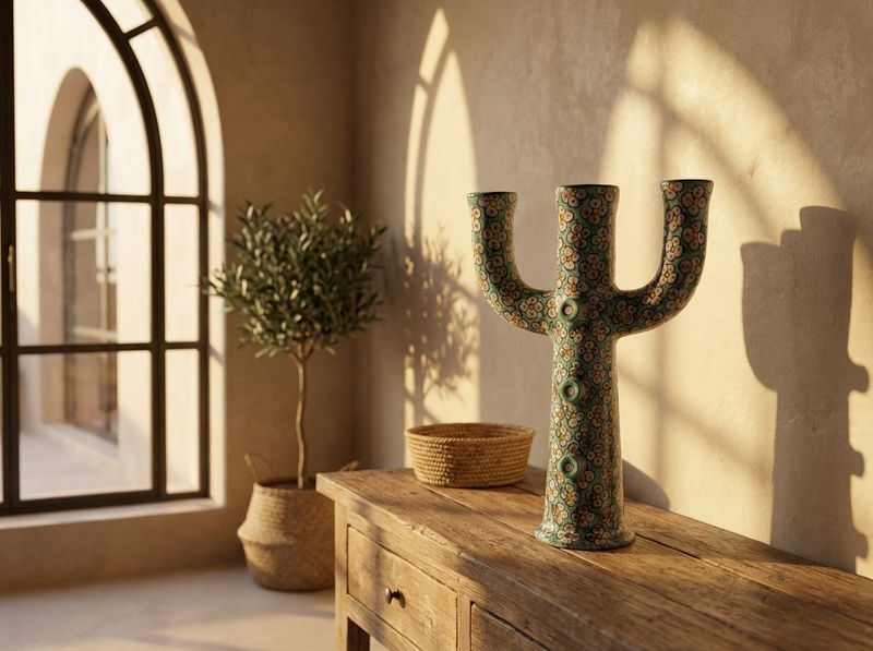 The Majorelle Bloom Ceramic Cactus Candelabra detail