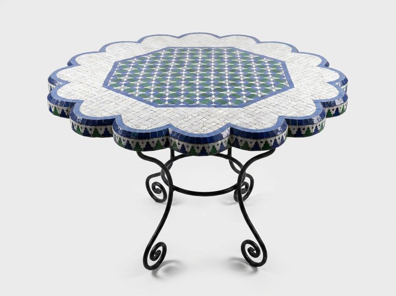 The Fes Scallop: Blue & Green Zellige Mosaic Table
