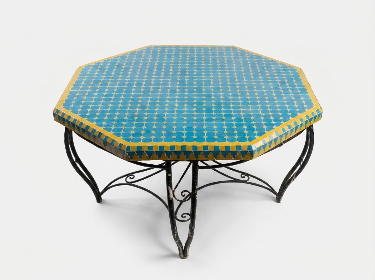 The Majorelle Azure Octagonal Zellige Table view 2