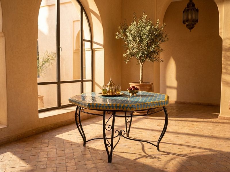 The Majorelle Azure Octagonal Zellige Table detail