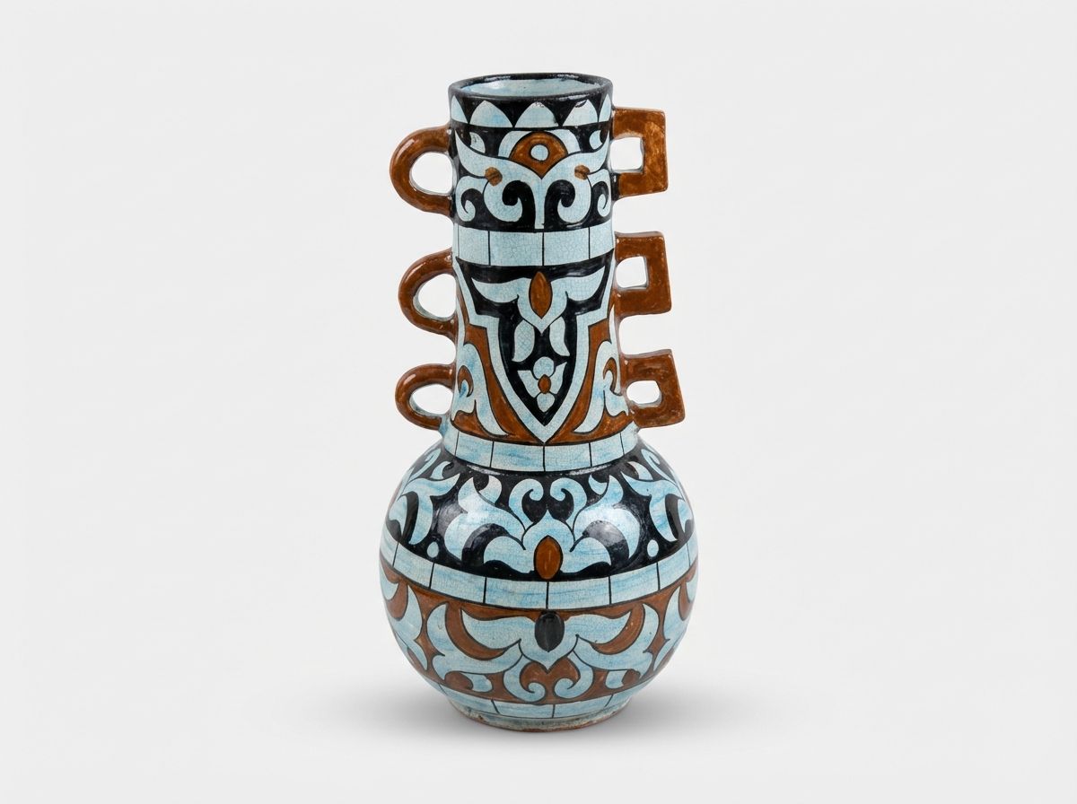 The Azure Citadel: Multi-Handled Fassi Ceramic Vase view 3
