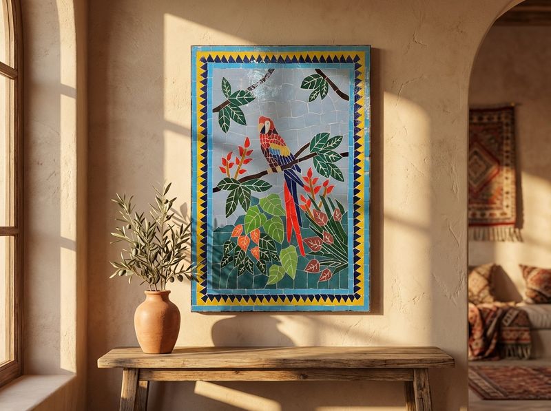 The Andalusian Macaw Zellige Panel detail