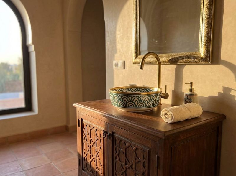 The Emerald Oasis Vessel Sink with Gold Rim detail