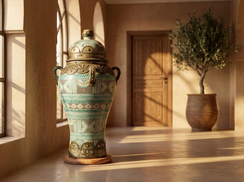 The Atlas Turquoise & Brass Ceremonial Urn detail