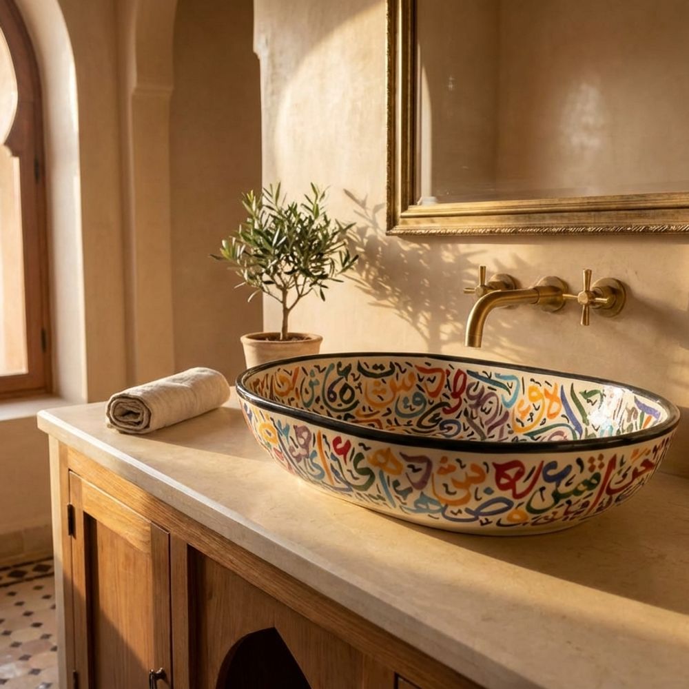 The 'Al-Khat' Vibrant Calligraphy Vessel Sink