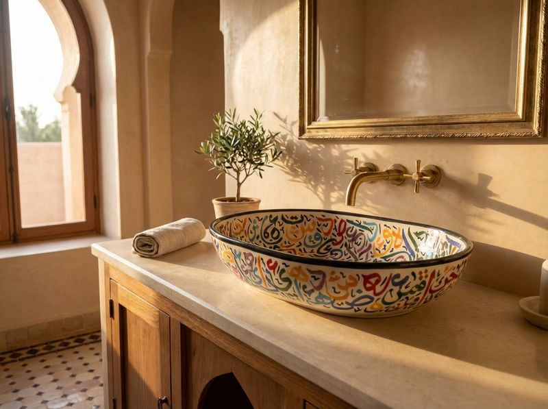The 'Al-Khat' Vibrant Calligraphy Vessel Sink detail