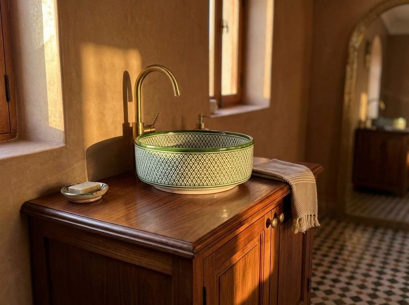 Fes Emerald Mosaic Vessel Sink detail