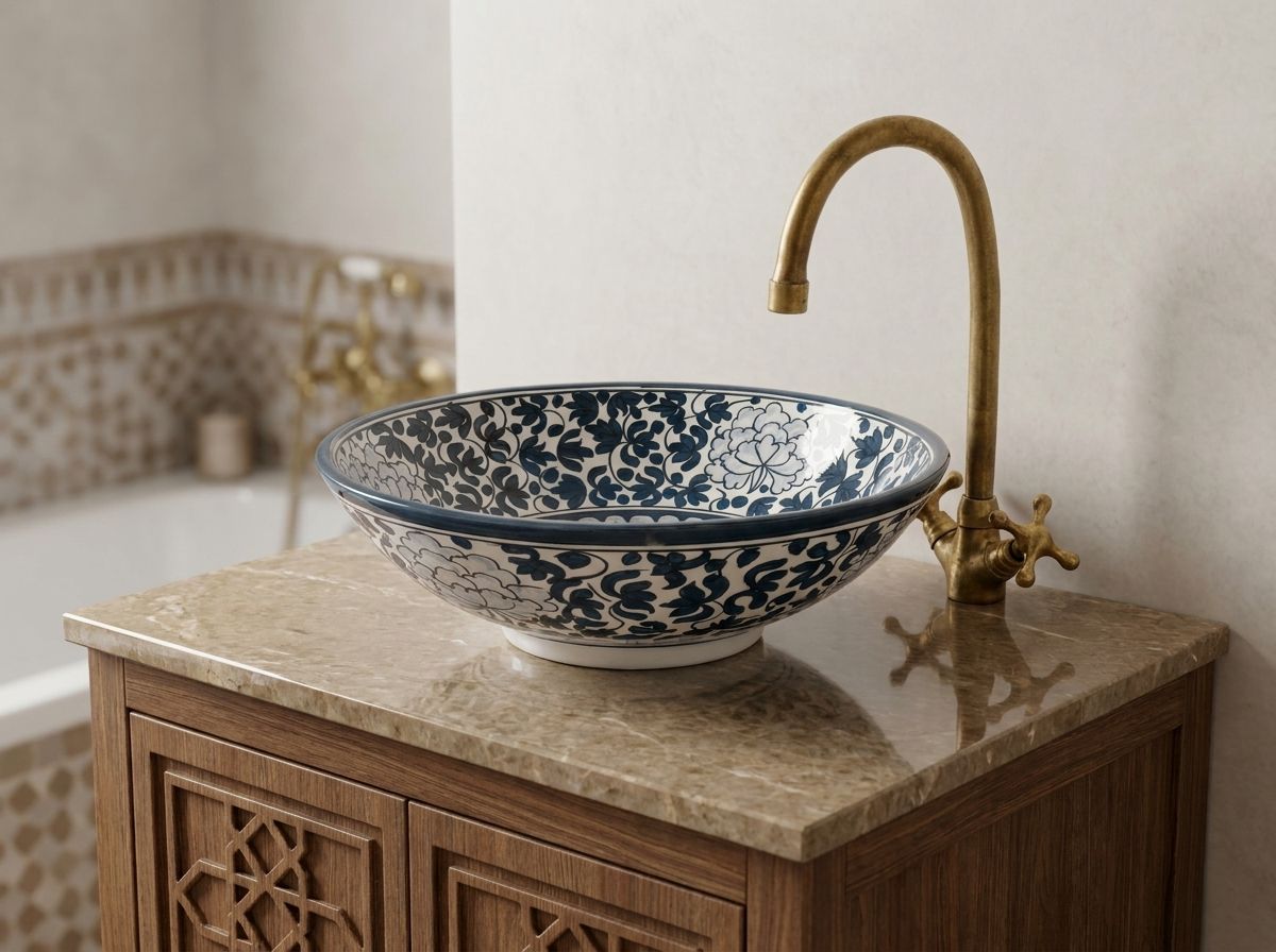 The 'Bleu de Fès' Hand-Painted Ceramic Vessel Sink view 2