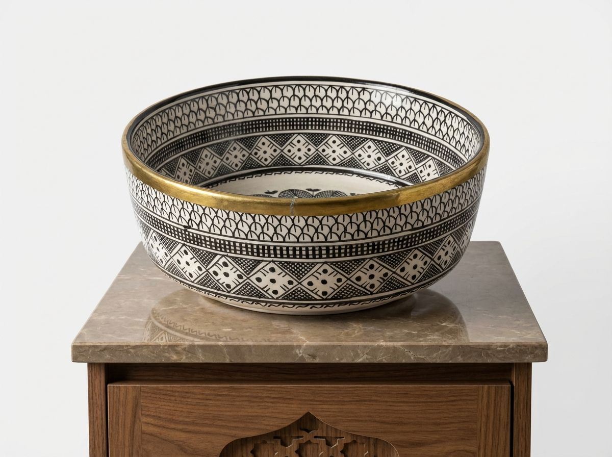 The 'Fes Medina' Noir & Gold Ceramic Vessel Sink view 2
