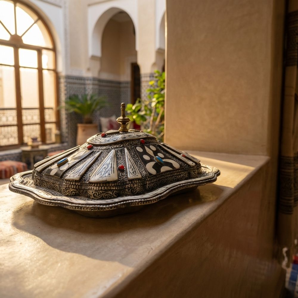 The Andalusian Star: Silver & Bone Inlay Lidded Serving Dish