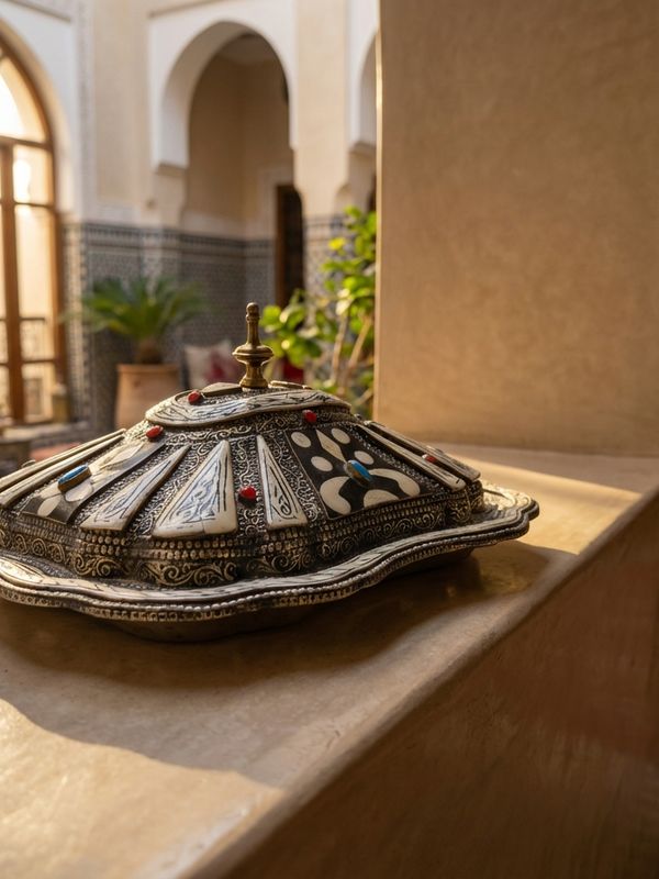 The Andalusian Star: Silver & Bone Inlay Lidded Serving Dish