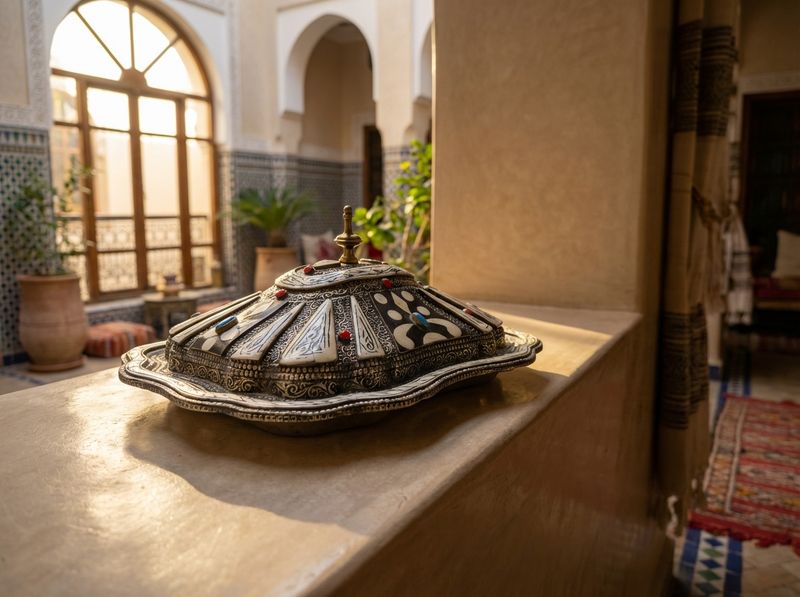 The Andalusian Star: Silver & Bone Inlay Lidded Serving Dish detail