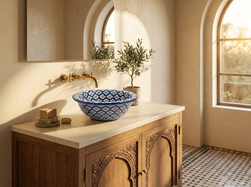 The Zahra Indigo Ceramic Vessel Sink detail