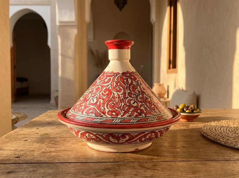 The 'Rouge Fassi' Ceremonial Serving Tagine detail