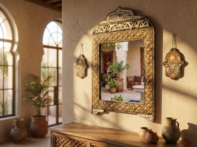 The Mogador Archway: Bone Inlay Wall Mirror detail