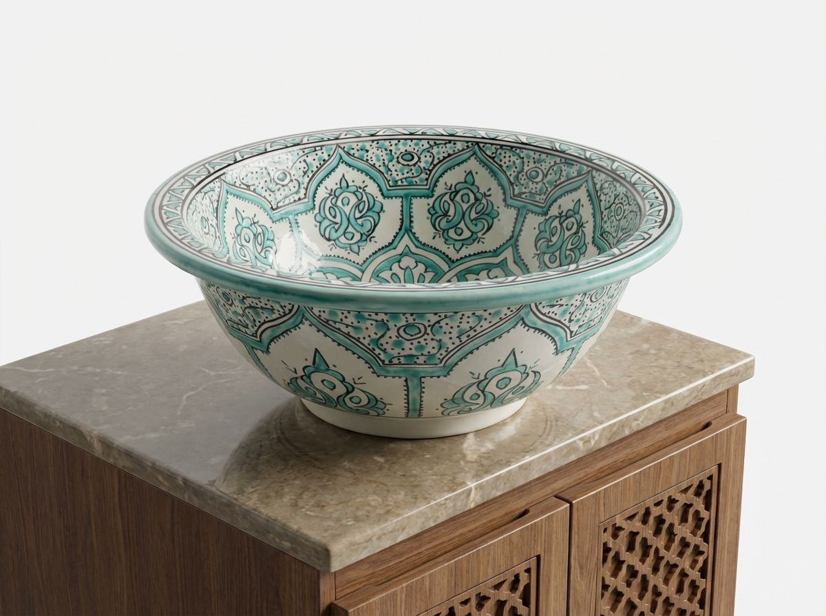 The Oasis Basin: Hand-Painted Fes Ceramic Vessel Sink view 3