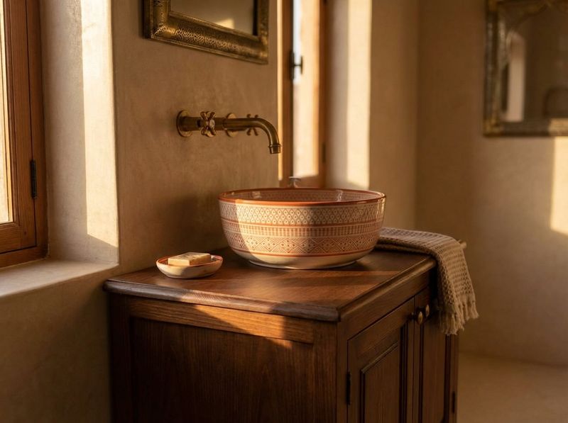 The Ouzoud Natural Clay Geometric Vessel Sink detail