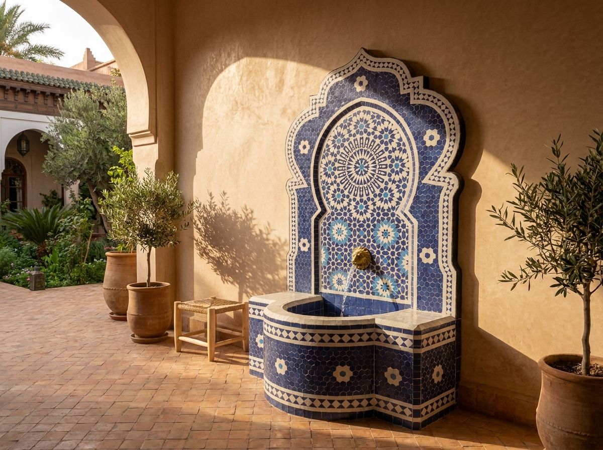 Chefchaouen Azure Zellige Wall Fountain view 3