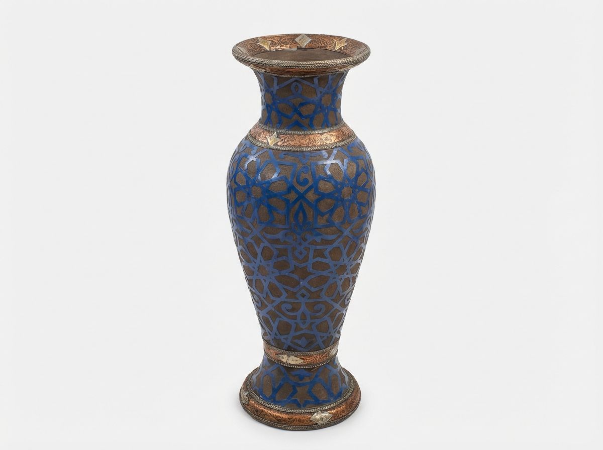 Majestic Fes Cobalt & Brass Geometric Floor Vase view 3
