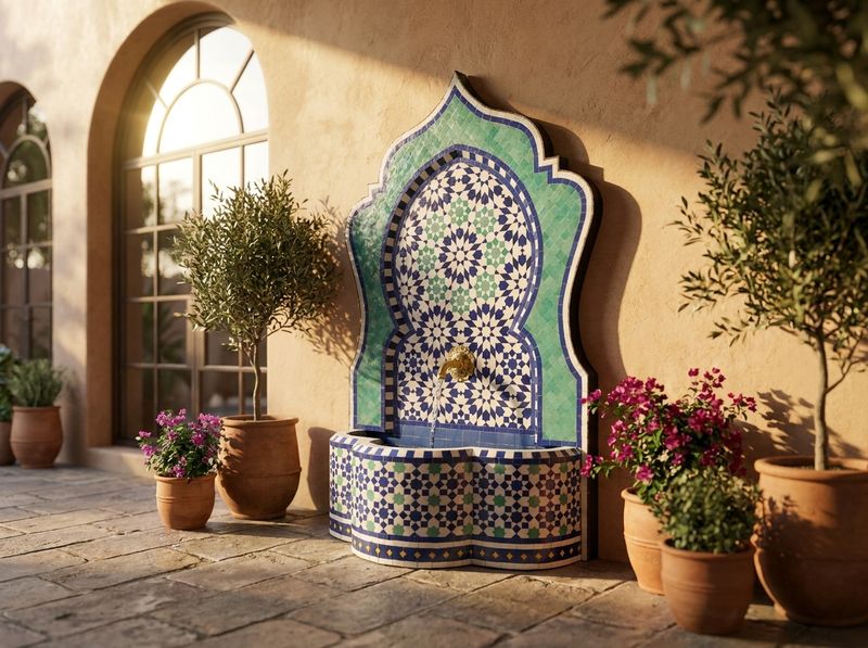 The Chefchaouen Azure & Emerald Zellige Fountain detail