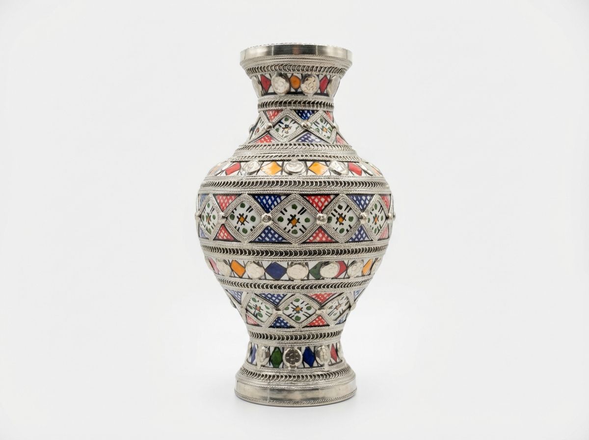 The Safi Silver & Enamel Filigree Vase view 2