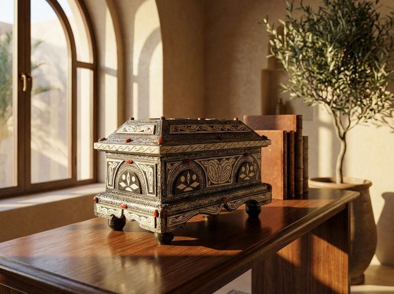 The Essaouira Silver & Bone Marquetry Treasure Box detail