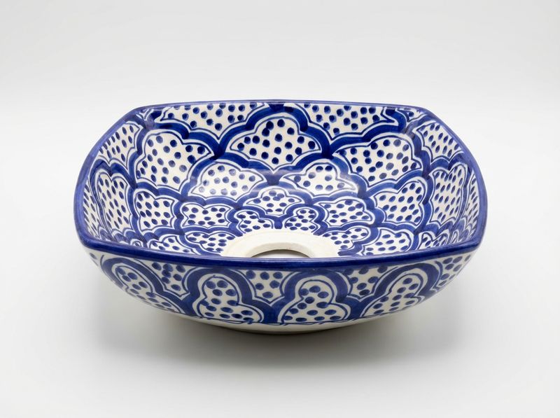 Fez Azure: Hand-Painted Square Ceramic Vessel Sink