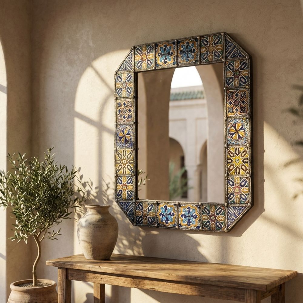 The Andalusian Reflection: Octagonal Zellige & Metal Mirror