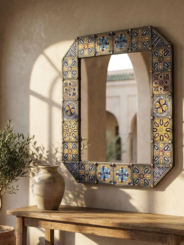 The Andalusian Reflection: Octagonal Zellige & Metal Mirror