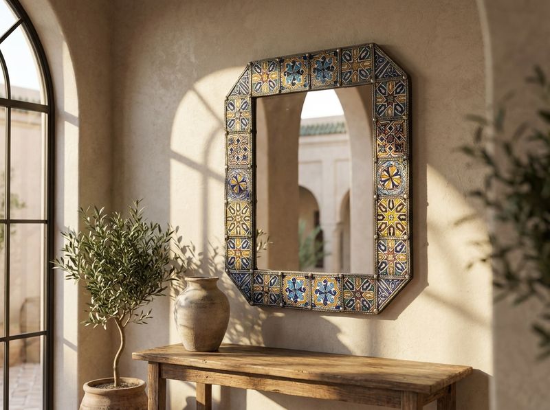 The Andalusian Reflection: Octagonal Zellige & Metal Mirror detail