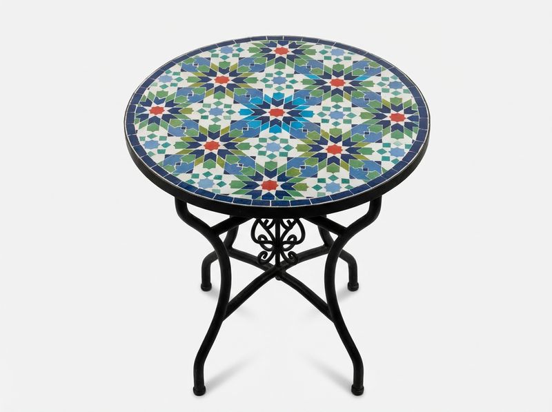 The Fes 'Khatam' Azure & Emerald Zellige Table