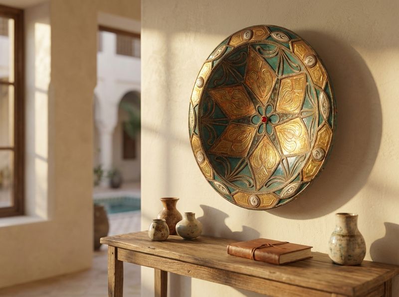 The Safi Starburst: Brass & Turquoise Ceramic Platter detail