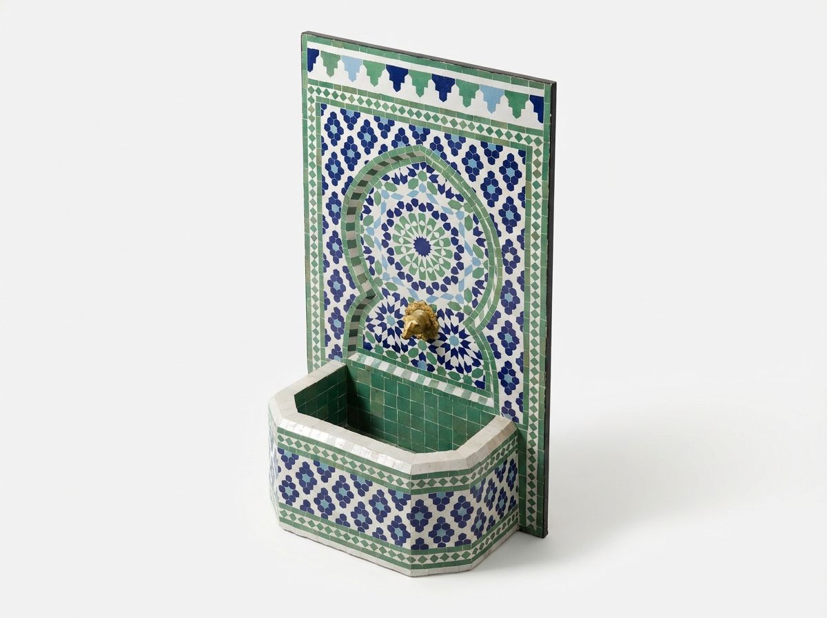 The Chefchaouen Oasis: Blue & Green Zellige Mosaic Fountain view 3