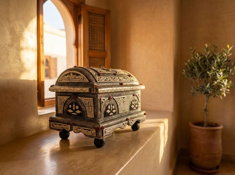 The Mogador Camel Bone & Silver Filigree Chest detail