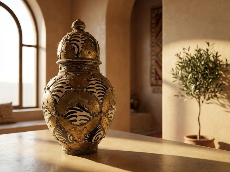 The Atlas Zebra & Brass Filigree Urn detail