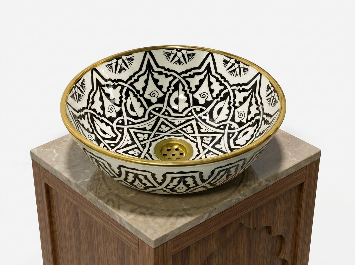 L'Étoile de Fès - Black & Gold Ceramic Vessel Sink view 2
