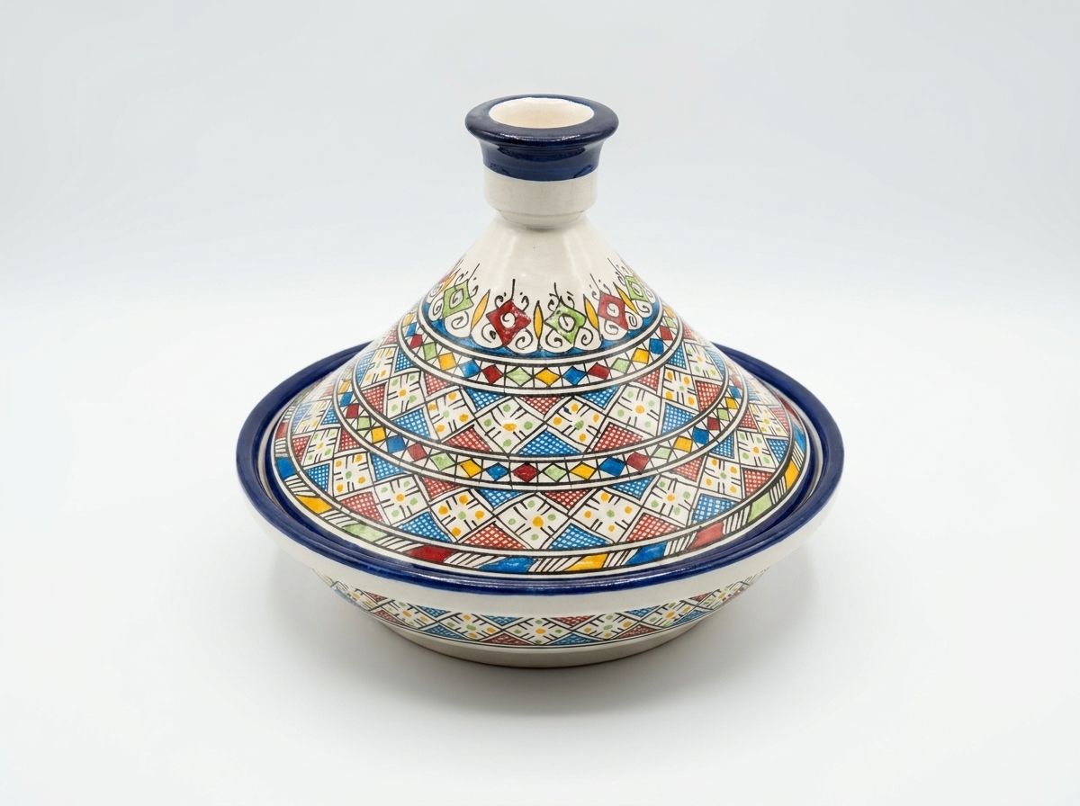 Azure Mosaic: Hand-Painted Ceramic Serving Tagine view 2