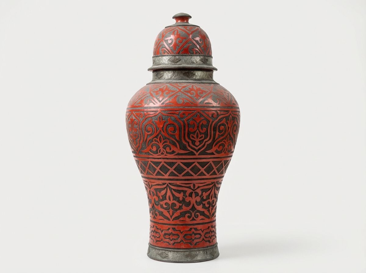 Atlas Ember: Large Engraved Natural Clay & Metal Urn view 2