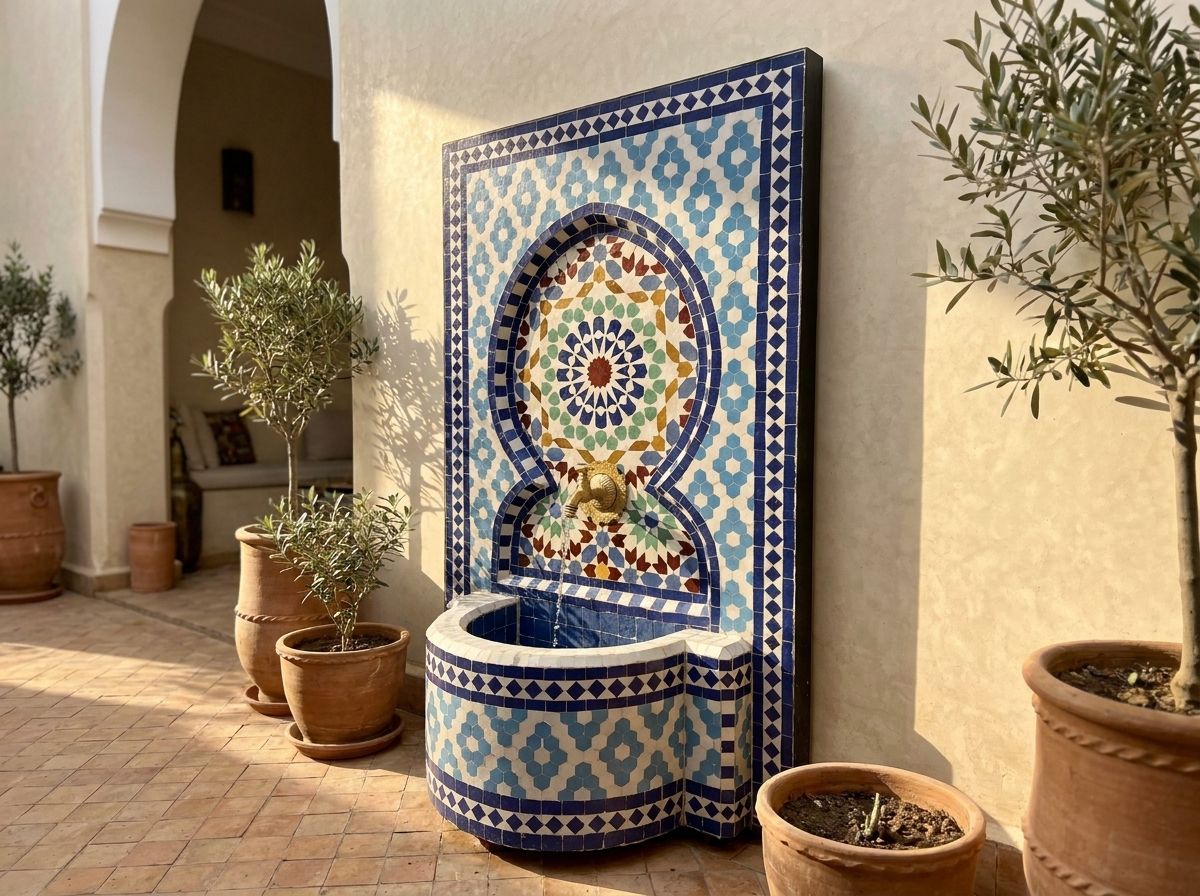 The Azure Oasis: Handcrafted Zellij Lion Fountain view 3