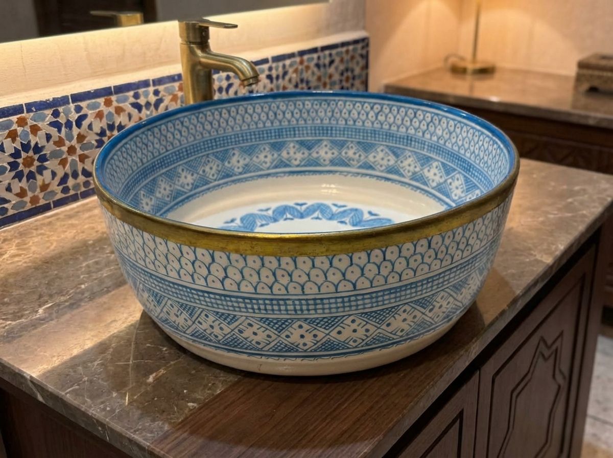 The Fes Azure & Brass Vessel Sink view 3