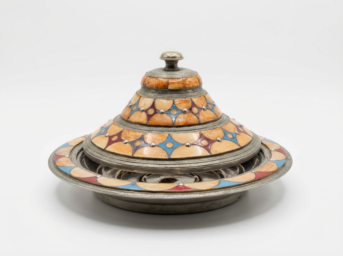The 'Zahra' Camel Bone & Enamel Inlay Tagine Server view 2