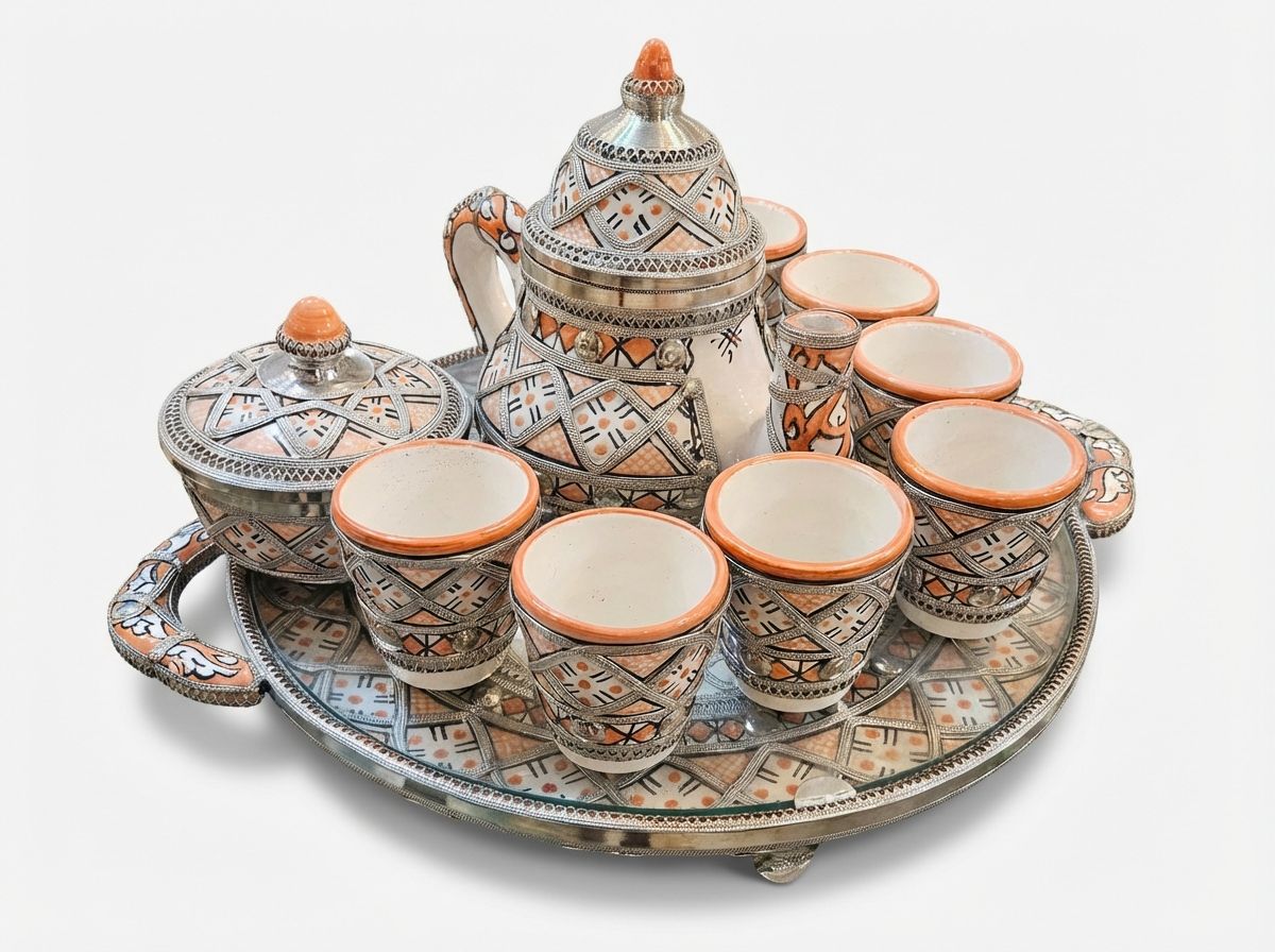 The Marrakech Filigree & Coral Ceramic Tea Service view 3