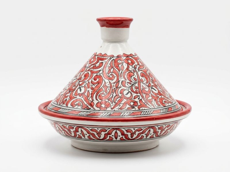 Rouge Arabesque: Hand-Painted Safi Serving Tagine