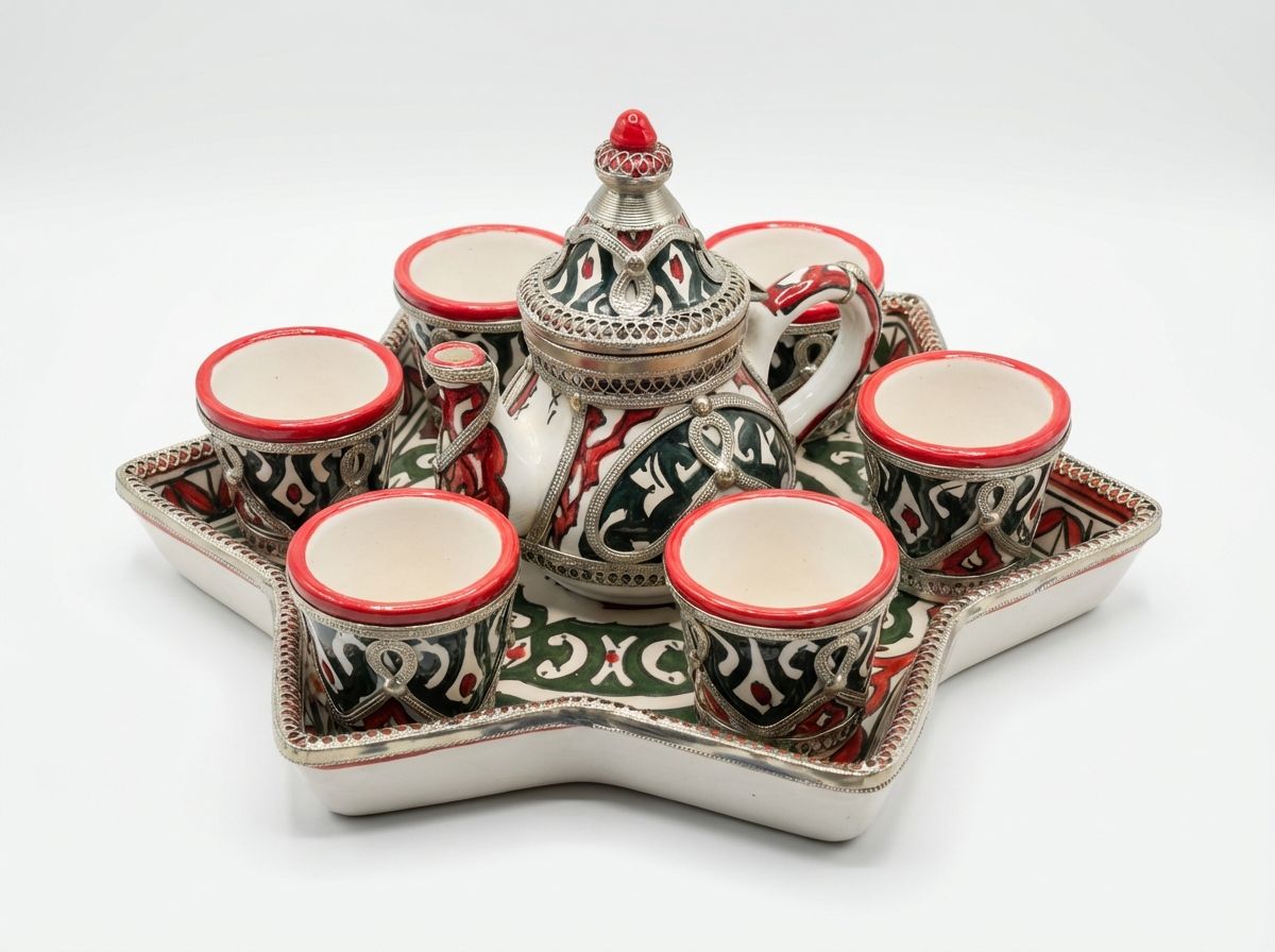 The 'Zahra' Silver-Filigree & Ceramic Star Tea Service view 2